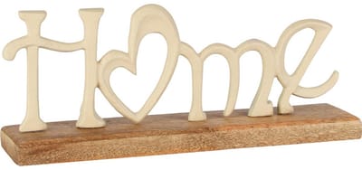 Dekoratief | Deco 'Home' op voet, crème, aluminium/hout, 23x5x10cm | A258140