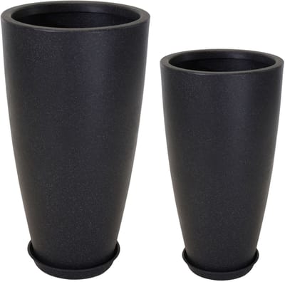 In & Out Deco Vaas set van 2 stuks - hoog 80 en 90 cm - antraciet - met schotel