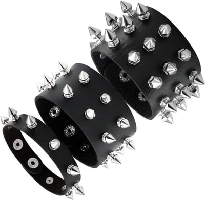 Dailygoods- Armbanden - 3 Stuks Zwarte Faux Lederen Armbanden - Punk/Gothic Stijl - Verstelbare Polsband - Biker/Retro - Hoogwaardig PU-Leer