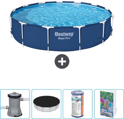 Bestway Rond Steel Pro Zwembad - 396 x 84 cm - Blauw - Inclusief Pomp Afdekzeil - Filter - Zwembadgids