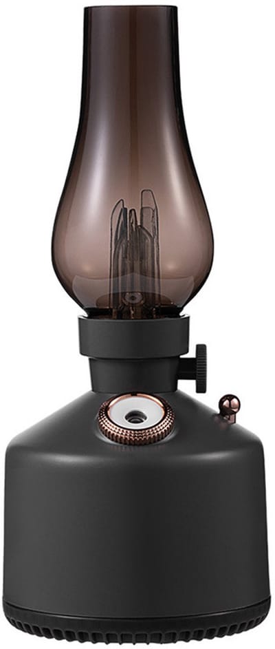 Luchtbevochtiger in vintage lantaarnvorm met lamp, stille luchtbevochtiger voor thuis in de vorm van een petroleumlamp, aromatherapie diffuser, 2 nevelstanden, traploos dimmen, 260 ml (grijs)