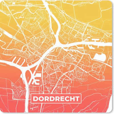 Muismat 20x20 cm - Mousepad Stadskaart - Dordrecht - Oranje - Geel - Muismatten