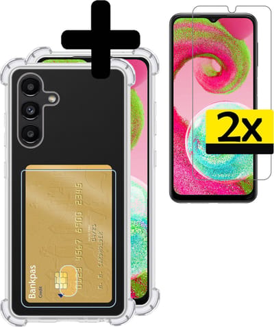 Hoesje - Geschikt voor Samsung Galaxy A04s - Met 2x Screenprotector - Pashouder - Kaarthouder - Telefoon Hoes Shockproof - Siliconen Case - Back Cover - Shock Proof - Pasjes Houder - Telefoonhoesjes - Transparant