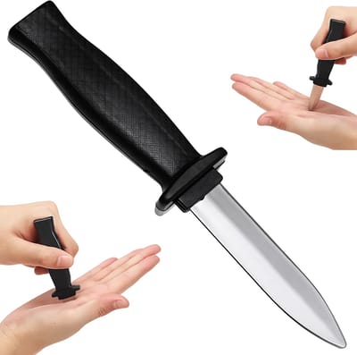 Fopmes I Prank Mes I Inschuifbaar Nep Mes I Fopartikel I Cadeau Idee I 19 Cm I Zwart/Zilver