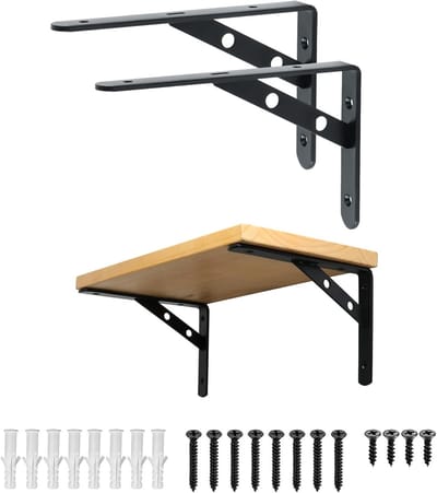Set van 2 Driehoekige Plank Hoeken (200 x 140 x 25 mm, zwart) - Console voor Planksteunen, Wandplanken en Plankconsoles