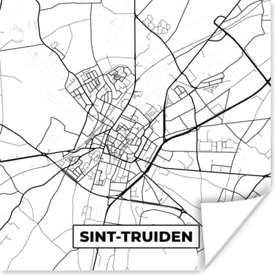 Poster Stadskaart – Plattegrond – België – Zwart Wit – Sint Truiden – Kaart - 100x100 cm XXL