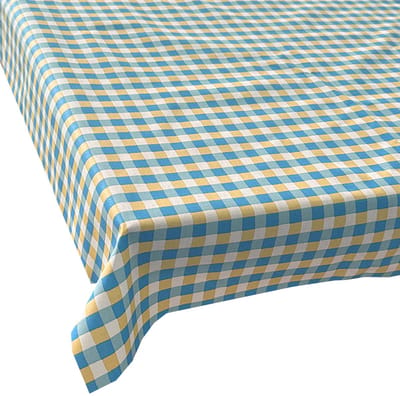 BINK Bedding Tafelkleed - Tafelzeil BB Ruit Blauw Geel - Acryl gecoat Katoen 145 x 400 cm - afneembaar - wasbaar - feest - feestdecoratie - kinderfeestje - verjaardag - buiten eten