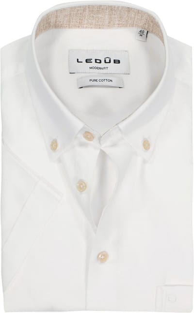 Ledub modern fit overhemd - korte mouw - Oxford - wit - Strijkvriendelijk - Boordmaat: 38 (EU maat: S)
