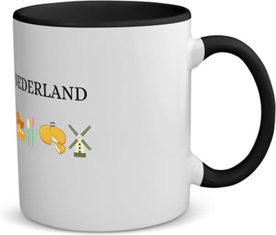 Akyol - nederland koffiemok - theemok - zwart - Amsterdam - toeristen nederlanders - rood wit blauw - holland - cadeau - kado - 350 ML inhoud