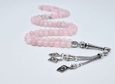 Handgemaakte tesbih "Tasbih" natuursteen "Roze kwartz" - Aantal kralen 99 - Diameter kralen 8MM - met metaal tassel "Turkiye" - Een mooi cadeau-idee
