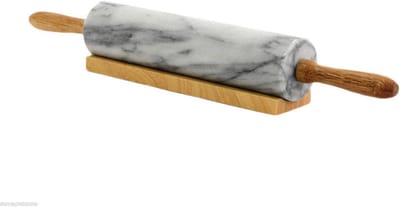 Witte Carrara-marmeren deegroller met houten sokkel