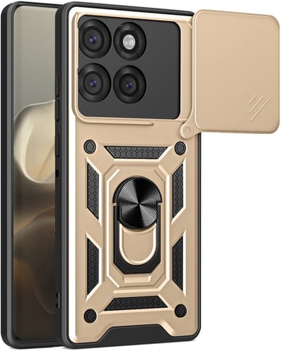 MobyDefend Hoesje - Geschikt voor Motorola Edge 60 Pro - Pantsercase Met Draaibare Ring - Goud