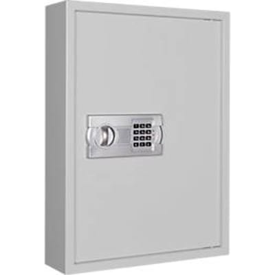 Sleutelkast SLE 120, voor wandmontage, 120 haken, zonder gleuf, deurscharnier rechts, elektronisch slot met batterijen, incl. verankeringsmateriaal, B 460 x D 130 x H 630 mm, plaatstaal, lichtgrijs RAL 7035