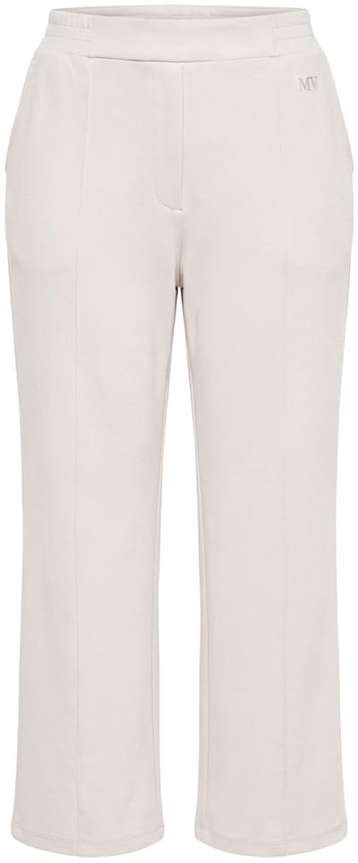 Ulla Popken - Dames - Sweatpants wijde rechte pijp biezen elastische tailleband - Grijsbeige - Maat 42+