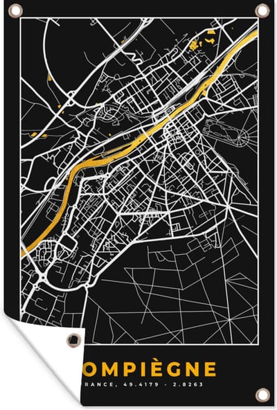 Muurdecoratie Compiègne - Frankrijk – Kaart – Plattegrond – Stadskaart - 120x180 cm - Tuinposter - Tuindoek