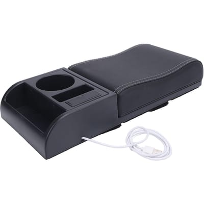 Middenconsole Armsteun Doos Cover Verstelbare Lengte met USB-Oplaadpoort Bekerhouder Universele Pasvorm wit