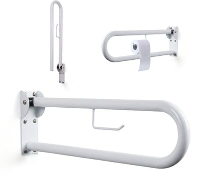 Mobiclinic Arco - Toiletbeugel opklapbaar - Badkamerbeugel - Toiletsteun - 80 cm - Verstelbaar - Veiligheidsbeugel voor badkamer - Met toiletrolhouder - Wit
