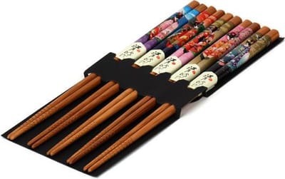 DongDong - Eetstokjes Japanse stijl - 5 paar - Geisha motief