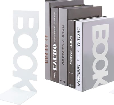 Stijlvolle witte metalen boeksteunen set van 4 voor boeken, tijdschriften en dvd's op de plank