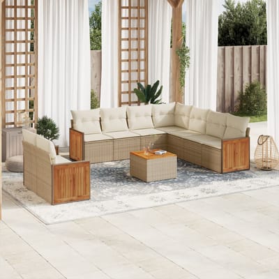 vidaXL - 10-delige - Loungeset - met - kussens - poly - rattan - beige