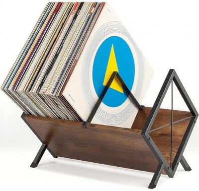 Vinylplatenrek - LP Standaard - Vinyl Opslag voor 80-100 Platen - 40 x 30 x 30 cm - Vinylplank met Antislip Scheidingsklem - LP Albumhouder - Organizer voor CD's & Tijdschriften - Industrieel Design - Vinyl Rek - Zwart & Bruin