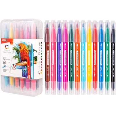 Deli Dubbele Punten Aquarel Markers, Kunstbenodigdheden, Verschillende Kleuren, Set van 12 Kleuren