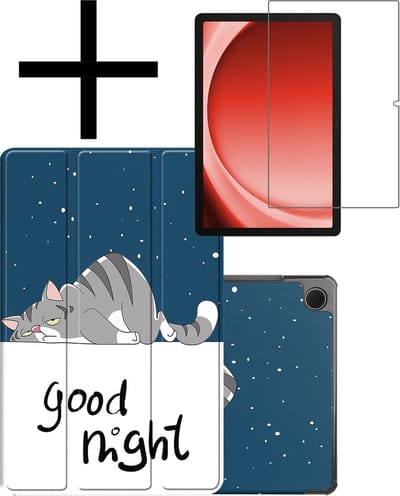 Hoes - Geschikt voor Samsung Galaxy Tab A9 - Met Screenprotector - Trifold Bookcase - Hard Cover - Hardcover Book Case - Tablet Hoesje - Kat