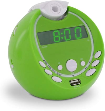 Kinderwekker met Tijdprojectie, USB-aansluiting en Dubbel Alarm, Groen
