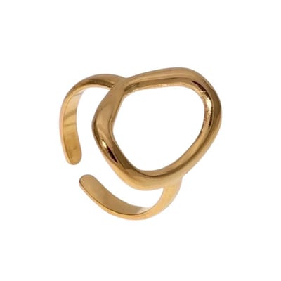 Aramat Jewels | Ringen | Stalen Verstelbare Ring - Ovale Cirkel - One Size | Goudkleur | |20mm | Staal | Volwassenen | Verkleurd niet