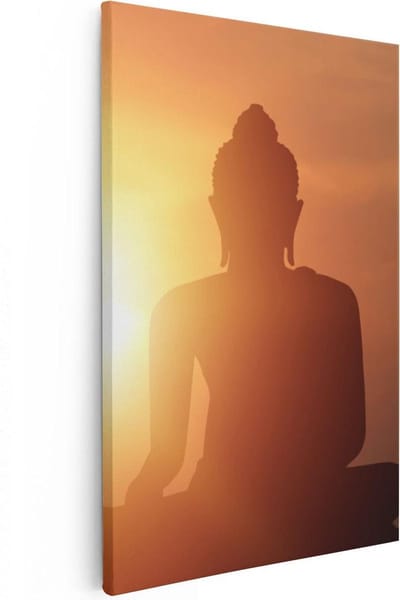 Artaza Canvas Schilderij Boeddha - 40x60 cm - Wanddecoratie Zonsondergang - Muurdecoratie Spiritueel - Schilderijen Op Canvas