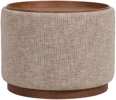 DÉJA Living Salontafel Marcia Taupe/Walnoot – Rond – Met Opbergruimte – Chenille en Essenfineer – 55x55x42 cm