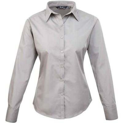 Premier Dames/Dames Popeline Blouse met Lange Mouwen (Zilver)