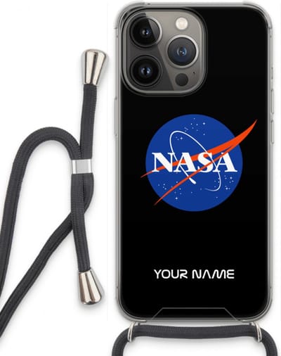 Gepersonaliseerd - Case Company® - Hoesje met koord geschikt voor iPhone 13 Pro hoesje met Koord - NASA - Telefoonhoesje met Zwart Koord - Extra Bescherming aan alle Kanten en Over de Schermrand
