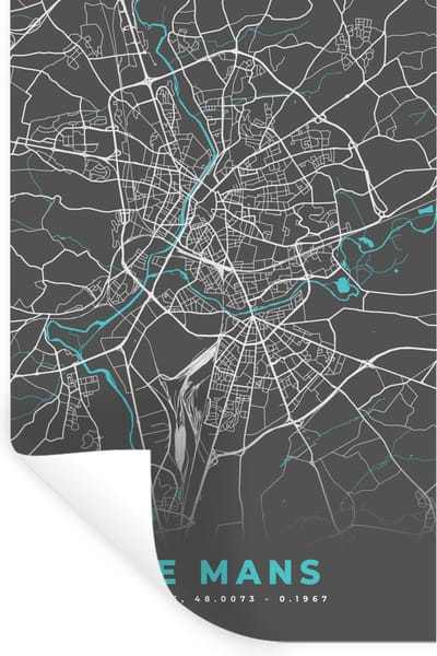 Muurstickers - Sticker Folie - Le Mans - Plattegrond - Kaart - Stadskaart - Frankrijk - 20x30 cm - Plakfolie - Muurstickers Kinderkamer - Zelfklevend Behang - Zelfklevend behangpapier - Stickerfolie