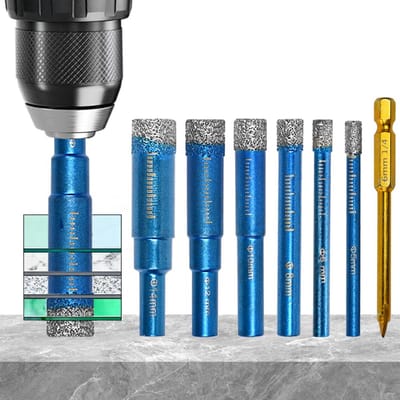Tegelboor Set - Glasboor Diamantboor - Precisie Boren - Met Geïntegreerd Koelwas - 7 Delig - Blauw Geel