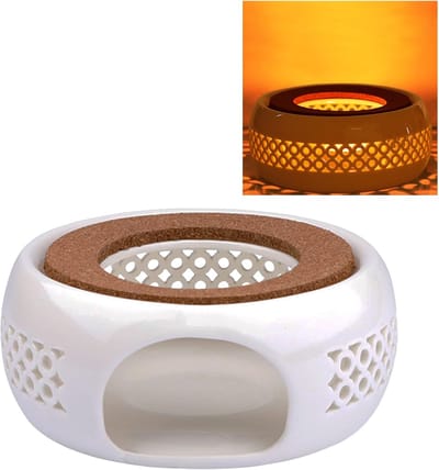 Theepotverwarmer, keramische theepotverwarmer met kurken kussen, koffie- en theeverwarmer voor glazen, roestvrijstalen, keramische theepotten en andere hittebestendige schalen.