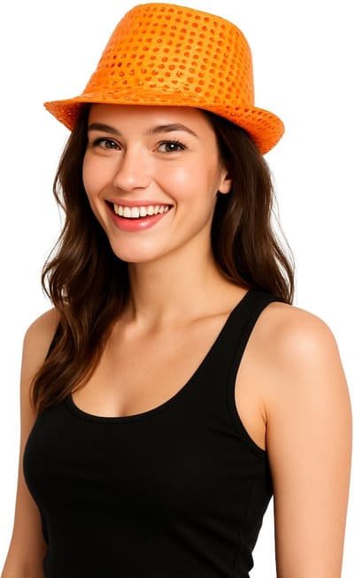 Partychimp Glitter Hoed Pailletten Hoed Carnaval Accessoires Carnavalskleding Heren Carnavalskleding Dames WK EK Voetbal Koningsdag - Polyester - Oranje - One-size