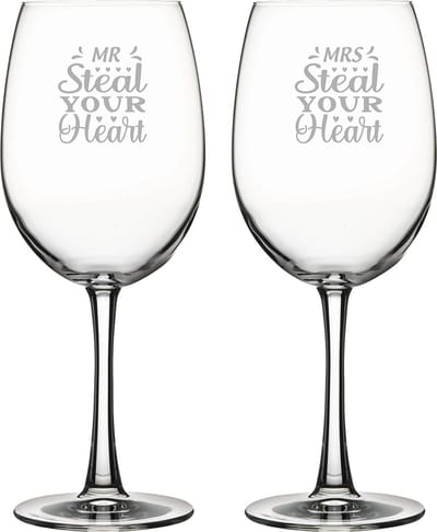 Gegraveerde set rode wijnglazen 46cl Mr. Steal your heart - Mrs. Steal your heart