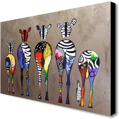 Abstract Zebra Print - Kleurrijk Canvas - Muurdecoratie Woonkamer - Handgemaakt Ontwerp - 61x40 cm - Kleurrijk