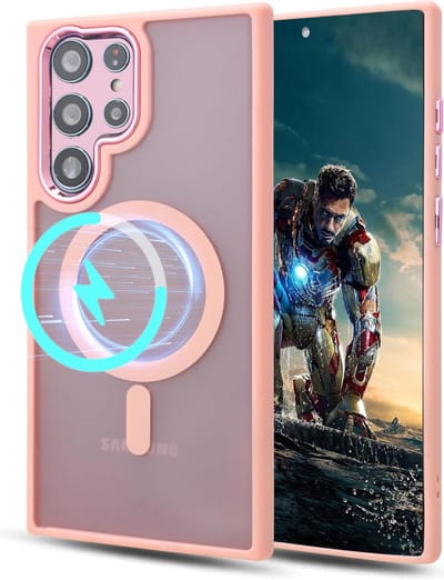 Casemania Hoesje Geschikt voor Samsung Galaxy S22 Ultra - Roze - Matte Armor Back Cover - Geschikt voor MagSafe