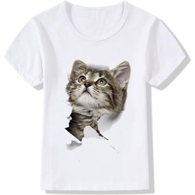 Tops kinderen T-shirt kinderen schattige peep kat hoofd grappige T-shirts kawaii 120.0 wit