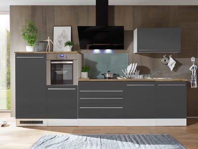 Goedkope keuken 320  cm - complete keuken met apparatuur Gabriel  - Wit/Grijs - soft close - keramische kookplaat - vaatwasser - afzuigkap - oven    - spoelbak