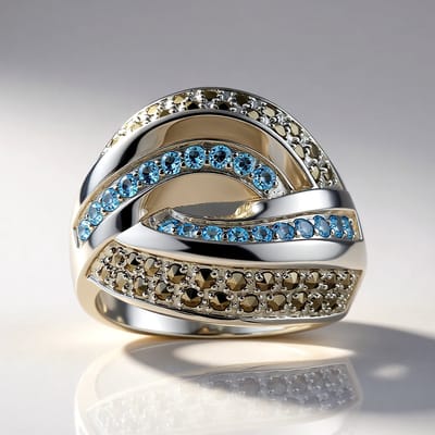 Cavill - Damesring 925 Sterling Zilver - 0,38 ct Blauwe Topaas & 0,53 ct Marcasiet - Elegant Pavé Design