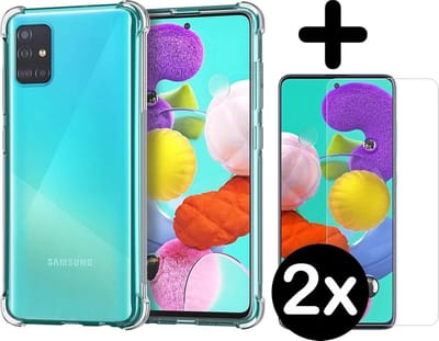 Hoesje - Met Screenprotector - 2 Stuks - Geschikt voor Samsung Galaxy A51 - Sterk & Shockproof - Siliconen Case - Back Cover - Telefoon Hoes - Shock Proof - Telefoonhoesjes - Transparant