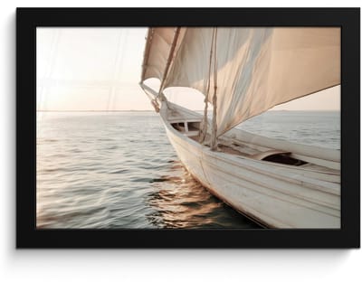 Poster in lijst - Fotolijst 30x20 cm - Posters - Zeilboot - Zee - Beige - Zon - Posterlijst zwart - Decoratie - Wanddecoratie woonkamer - Muurdecoratie slaapkamer