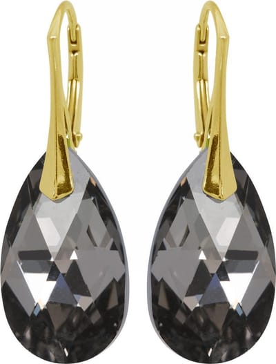 DBD - Goud Vergulde Zilveren Oorbellen - Swarovski Kristal Elements - Druppel - Grijs Zwart - 20MM - Anti Allergisch