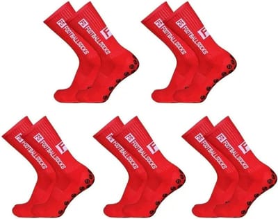 Gripsokken voetbal - Sportsokken - Basketbal sokken - Antislip sokken - voor Heren, Dames, Voetbal, Basketbal, Hardlopen - Maat 39-46 Tennissokken - Rood - 5Paar - Fitness