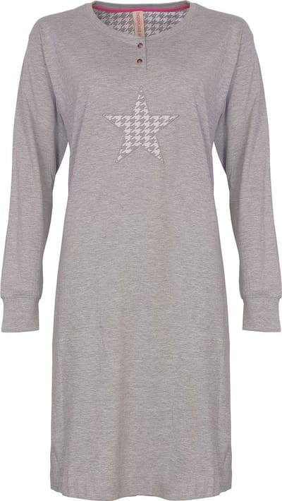 Irresistible Dames Nachthemd - Sterprint - Knoopsluiting - Grijs - Maat M