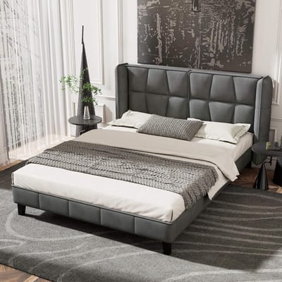 Gevoerd Tweepersoonsbed 180x200 cm met Opbergruimte en Hoofdeinde Grijs