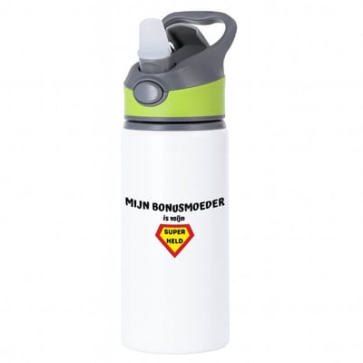 Hacebo® - mijn bonusmoeder is mijn superheld waterfles met rietje groen - Mama - super bonusmoeder - Moeder cadeautjes - moederdag - verjaardag - geschenk - kado - water fles - 650ML